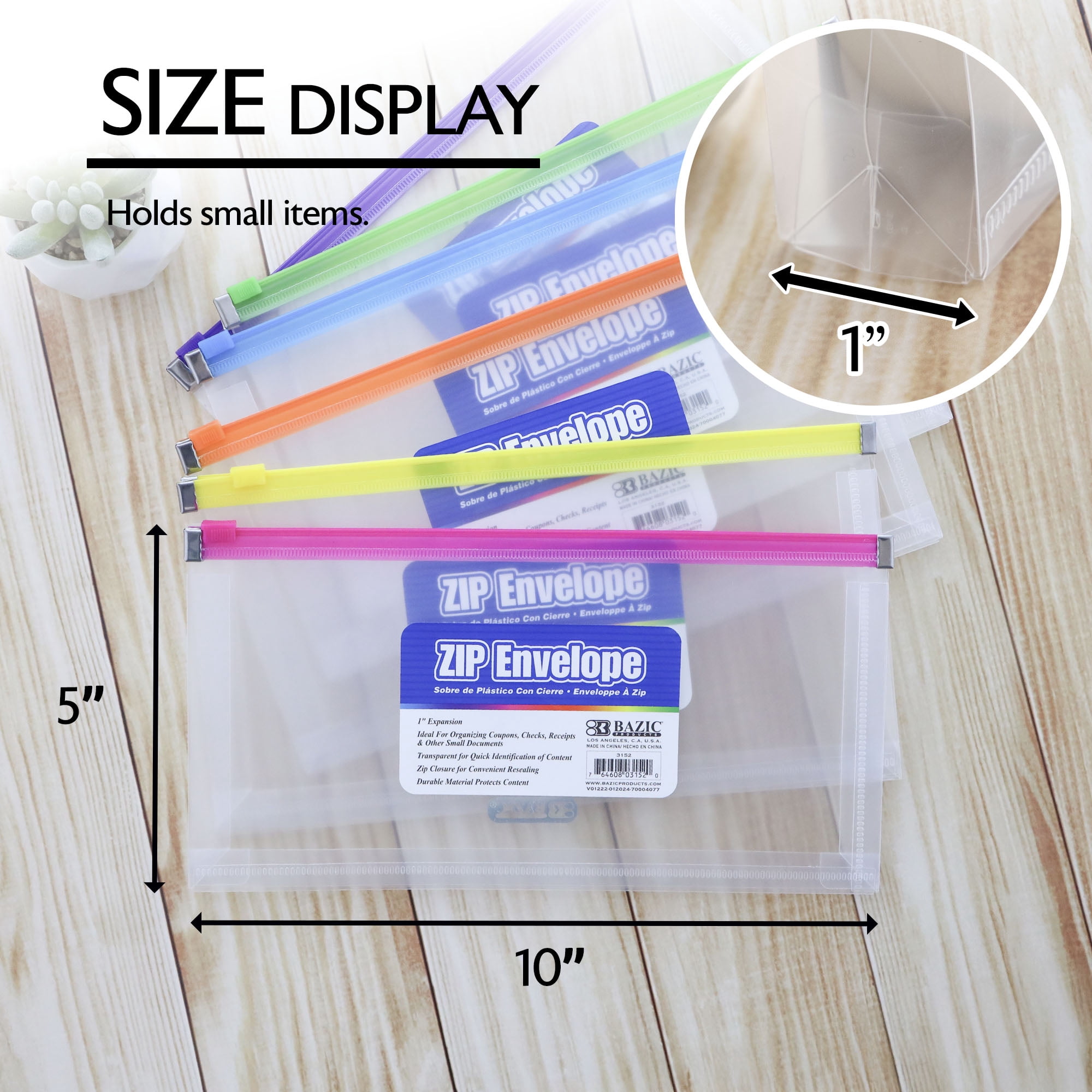 BAZIC Plastic Envelope Poly Envelopes, Letter Size Clear Folder Zip Closure, 24-Pack