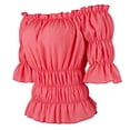 thumbnail image 2 of Pirate Shirt Women Boho Blouse Off Shoulder Ruffle Shirts Pink S, 2 of 4
