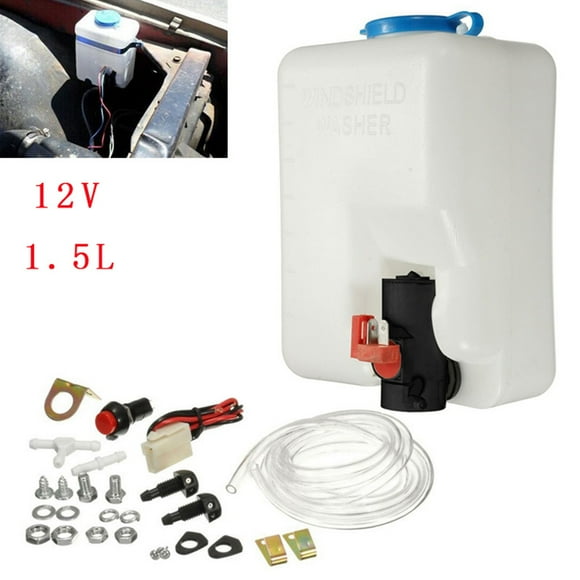 QUETO Universal Windshield Washer Bottle Kit with Pump Hose Jets Wiring Switch for Classic Car 12V Boat Marine
