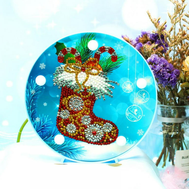 DIY Merry Christmas Diamond Art Painting, LED Lamp Special Shaped