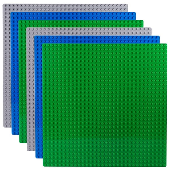 Apostrophe Games Blocs de Construction Plaques de Base Compatibles avec Toutes les Grandes Marques - (6-Pack - 2 Vert, 2 Bleu, 2 Gris) 10-1/16 "x 10-1/16" Pouces Plaque de Base pour la Construction de Briques - Durable et Robuste
