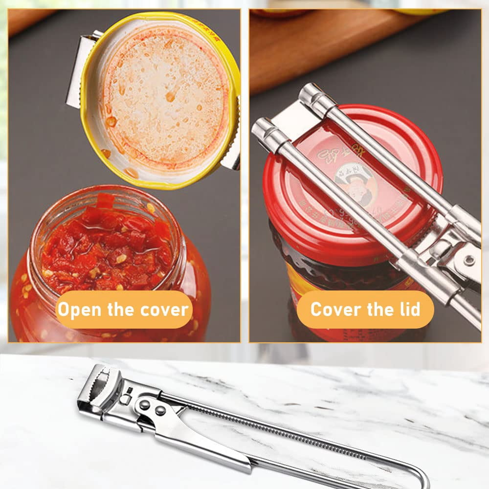 2026 Upgrade Adjustable Stainless Steel Jar Opener, Multifunctional Stainless Steel Can Opener Bottle Jar Lid Gripper Household Kitchen Tool for Weak Hands Seniors and Kids