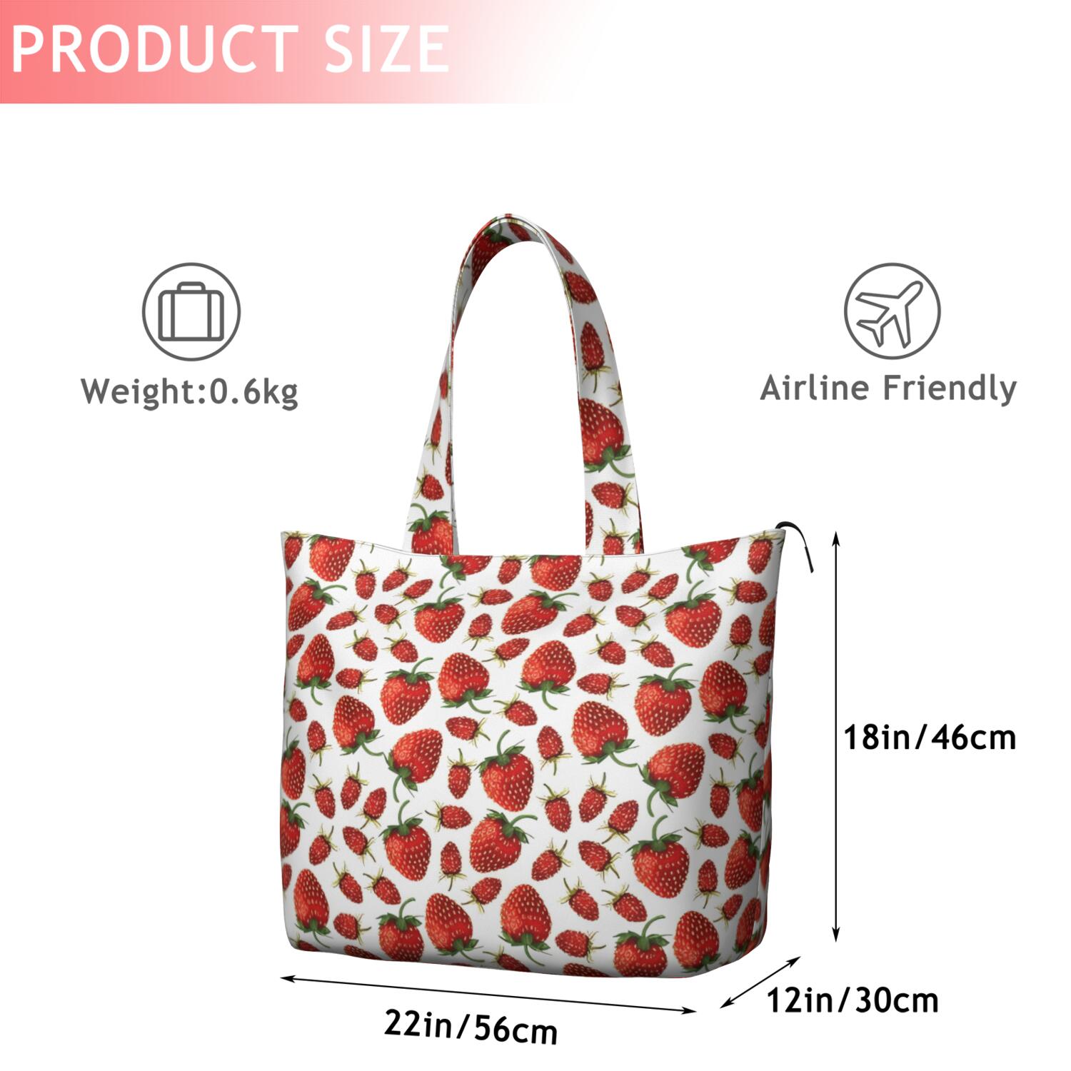 Red Strawberry Plants Fruit White Pattern Travel Tote Bags for Women Carry On,Large Weekender Bags for Women Travel,Multi Functional Duffle Bag for Work,Shopping,Sports