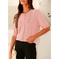 thumbnail image 3 of PRETTYGARDEN Women's Summer Button Down Shirts Casual Short Sleeve Crew Neck Ribbed Knit Blouse Top Cardigans, 3 of 9