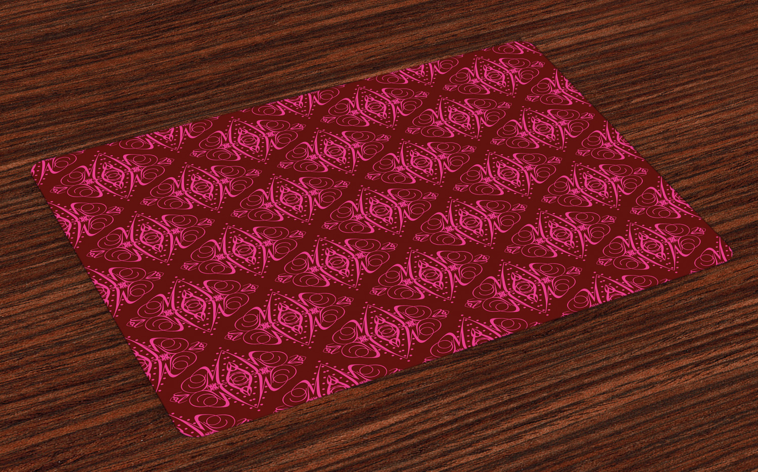 Hot Pink Placemats Set of 4 Traditional Eastern Damask Pattern over