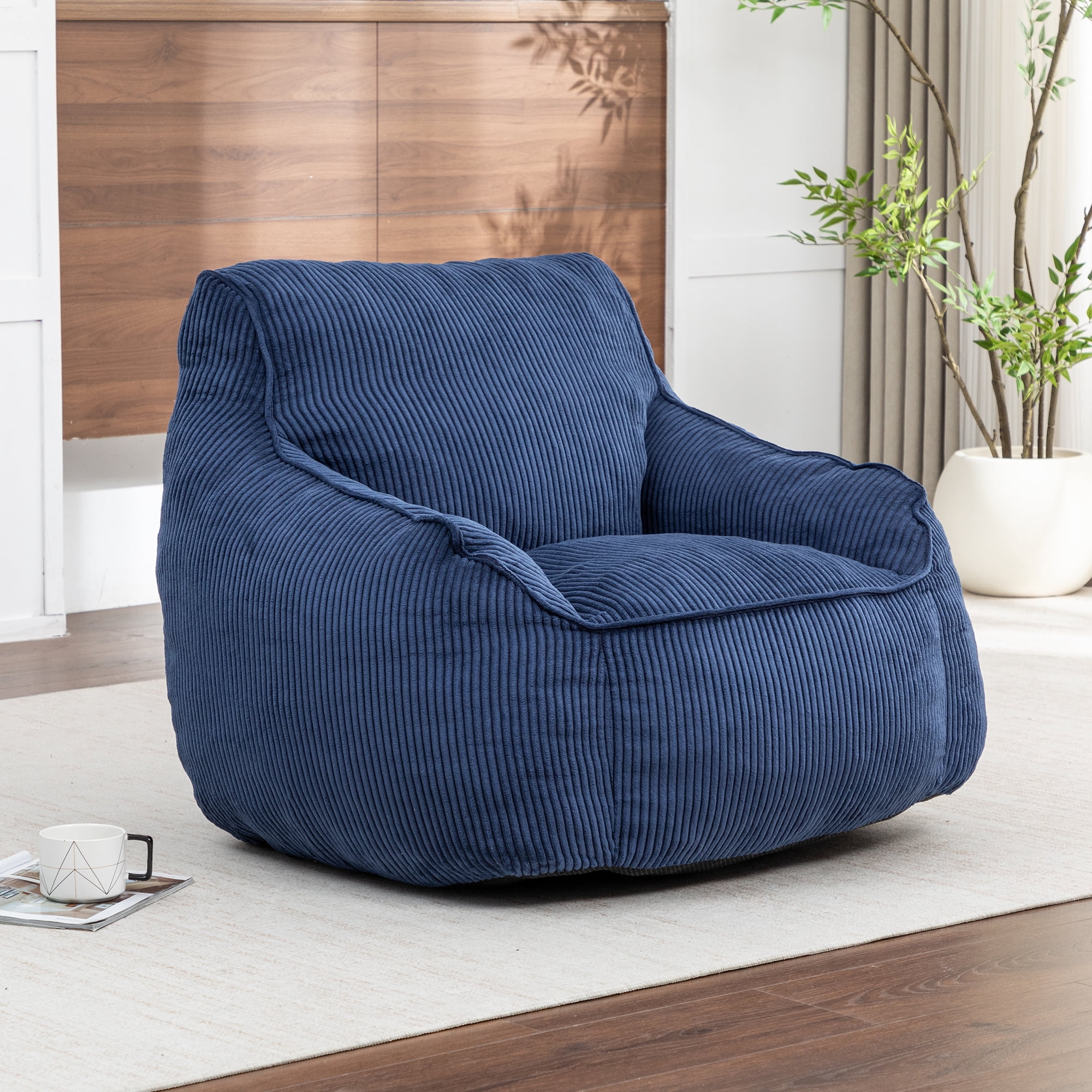 Giant Bean Bag Chair Sofa for Adults and Teens - Comfy Corduroy Large Bean Bag with Armrests for Bedroom, Living Room, Adult Lazy Sofa Couch Chair with Filler Included
