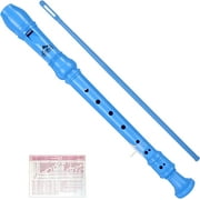 Recorder Instrument German Style Soprano Recorder Blue 3 Pieces for Beginners with Cleaning Rod, Fingering Chart, Packing Bag, Thumb Rest