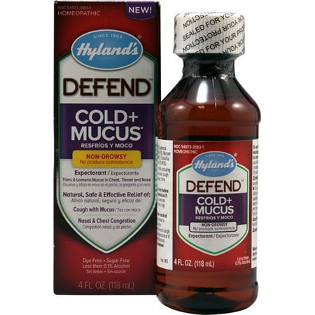 Hyland's Defend Cold Plus Mucus Relief Liquid, Natural Cold Expectorant and Decongestant Medicine, 4