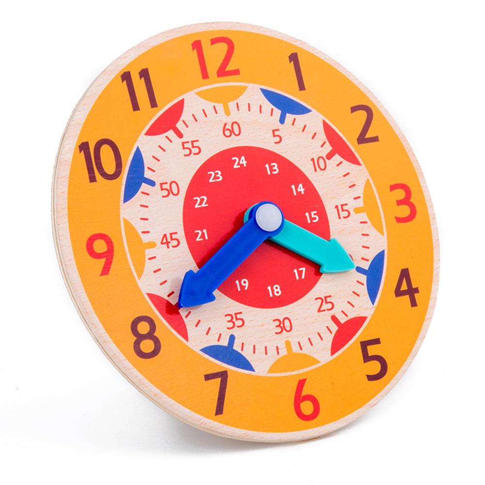 Natural Wood Clock Toy Cognitive Time Basic Skills Learning Toy for Baby Toddler 
