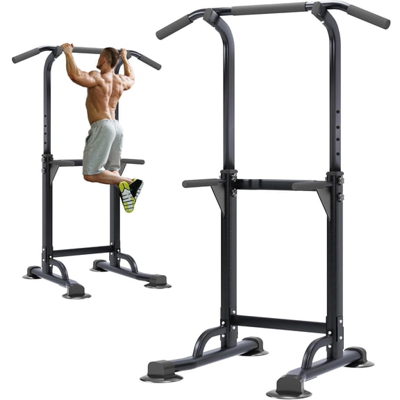 Power Tower Pull Up Bar Station, Freestanding Dip Stand Chin Up Rack, Home Gym Strength Training Workout Equipment, Multi Level Height Adjustable Steel Frame Fitness Tower