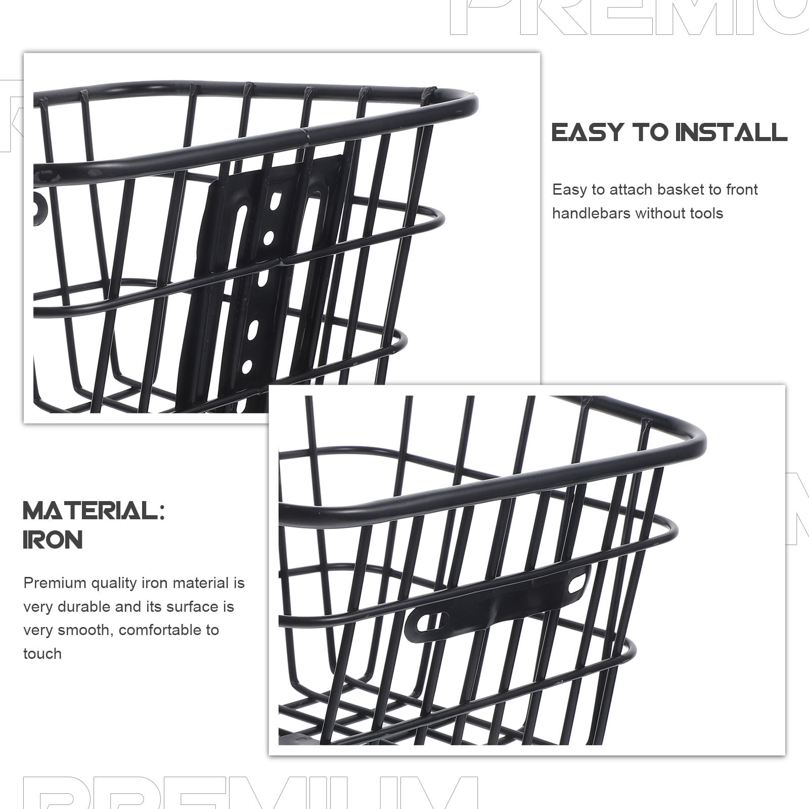 Pawsdot Durable Iron Bike Basket Black Foldable for Front Handlebar Storage