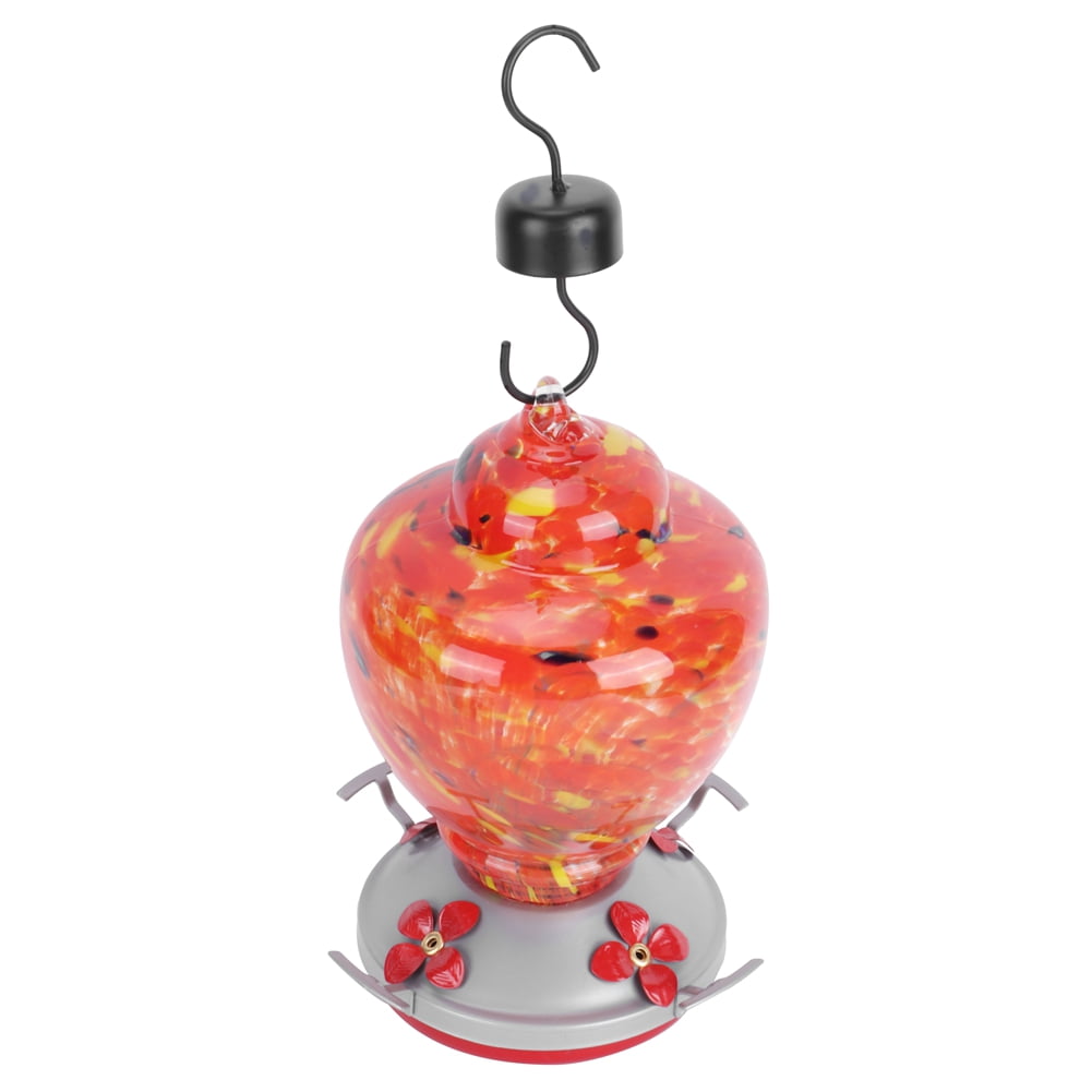 Rupoun Hand-Painted Stained Glass Bird Feeder for Hummingbirds Outdoor Garden Decoration 6.5 x 8.9 Inches / 16.5 x 22.5 cm Type A