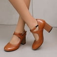 thumbnail image 4 of SACFOF Chunky Heel Ankle Strap Pumps for Women Closed Round Toe Comfortable 3 Inches Low Heel Mary Janes Leather Dress Shoes Office Working Party Event Prom Business, 4 of 6