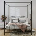 thumbnail image 2 of Caxkun Queen Size Canopy Bed Frame Four-Poster Metal Platform Bed with Headboard and Footboard Sturdy Heavy Duty Steel Slat Support，Black, 2 of 6