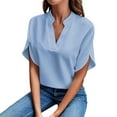 thumbnail image 6 of Delayuji Women Shirts Casual Summer Chiffon Blouses Sleeve Blouse Tops V Neck Ruffle Short Sleeve Tunic Tops for T Shirt Women Shirts Blue Xxl, 6 of 6