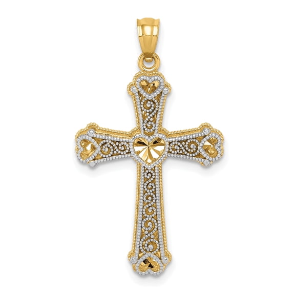Gold Time Hearts Cross Necklace Pendants 14k, Two-Tone