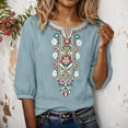 thumbnail image 2 of Vintage Boho Embroidered T Shirts for Women 2026 Summer Casual Elbow Sleeve Cotton Linen V Neck Lightweight Tee Shirt, 2 of 4