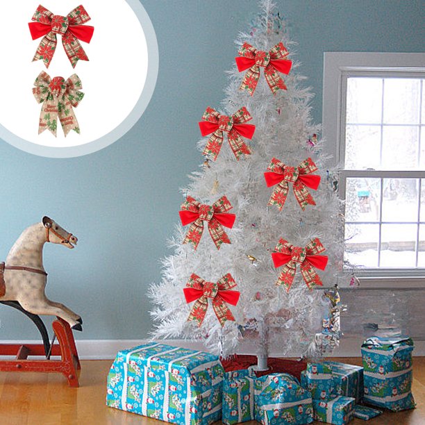 Xihbxyly Oferta Diaria Lazo de Navidad con Imitación de Azafrán, Patrón de Árbol de Navidad Impreso, Lazo Decorativo para Árbol de Navidad, Decoración de Regalo