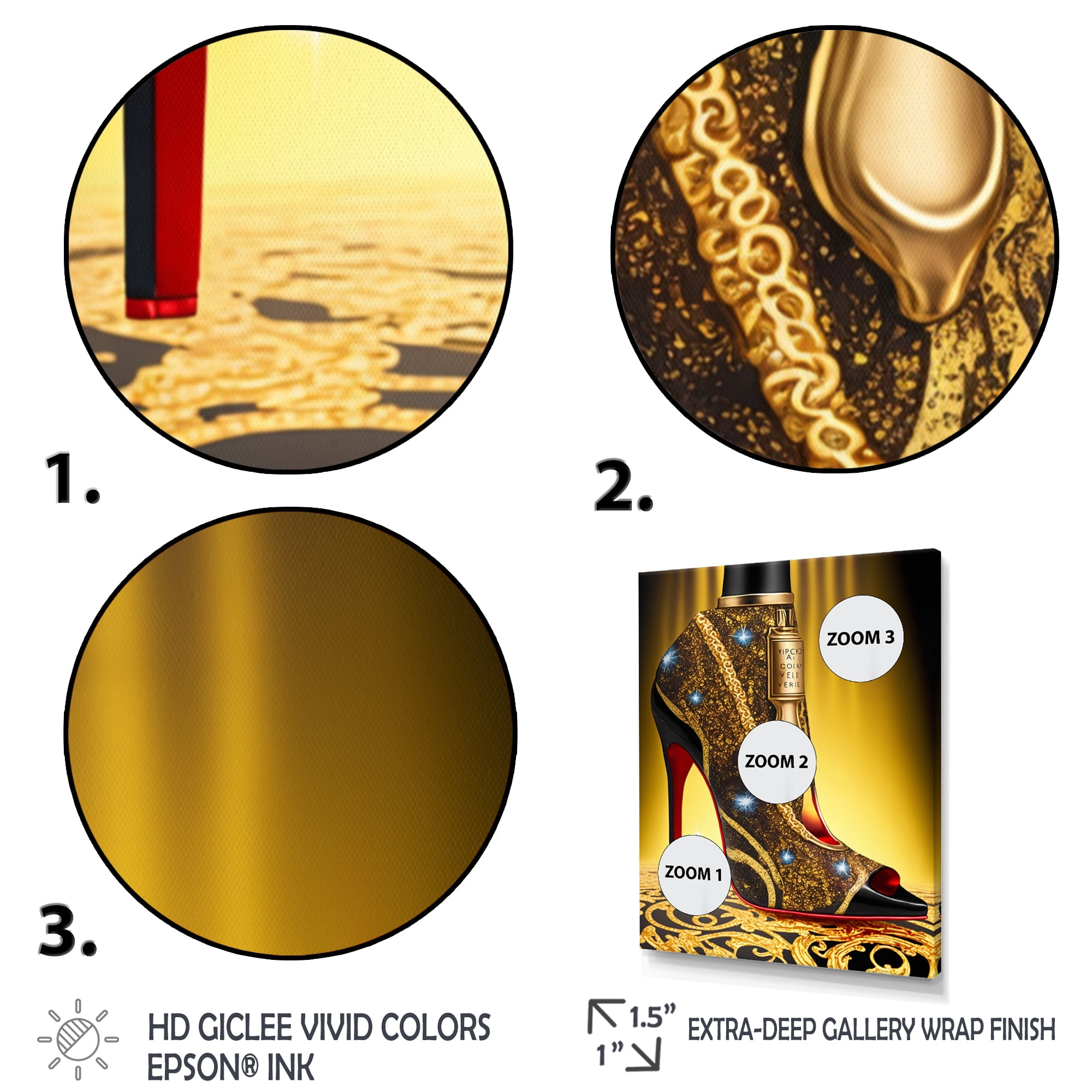 Designart Black And Gold High Heel Shoe III Canvas Wall Art