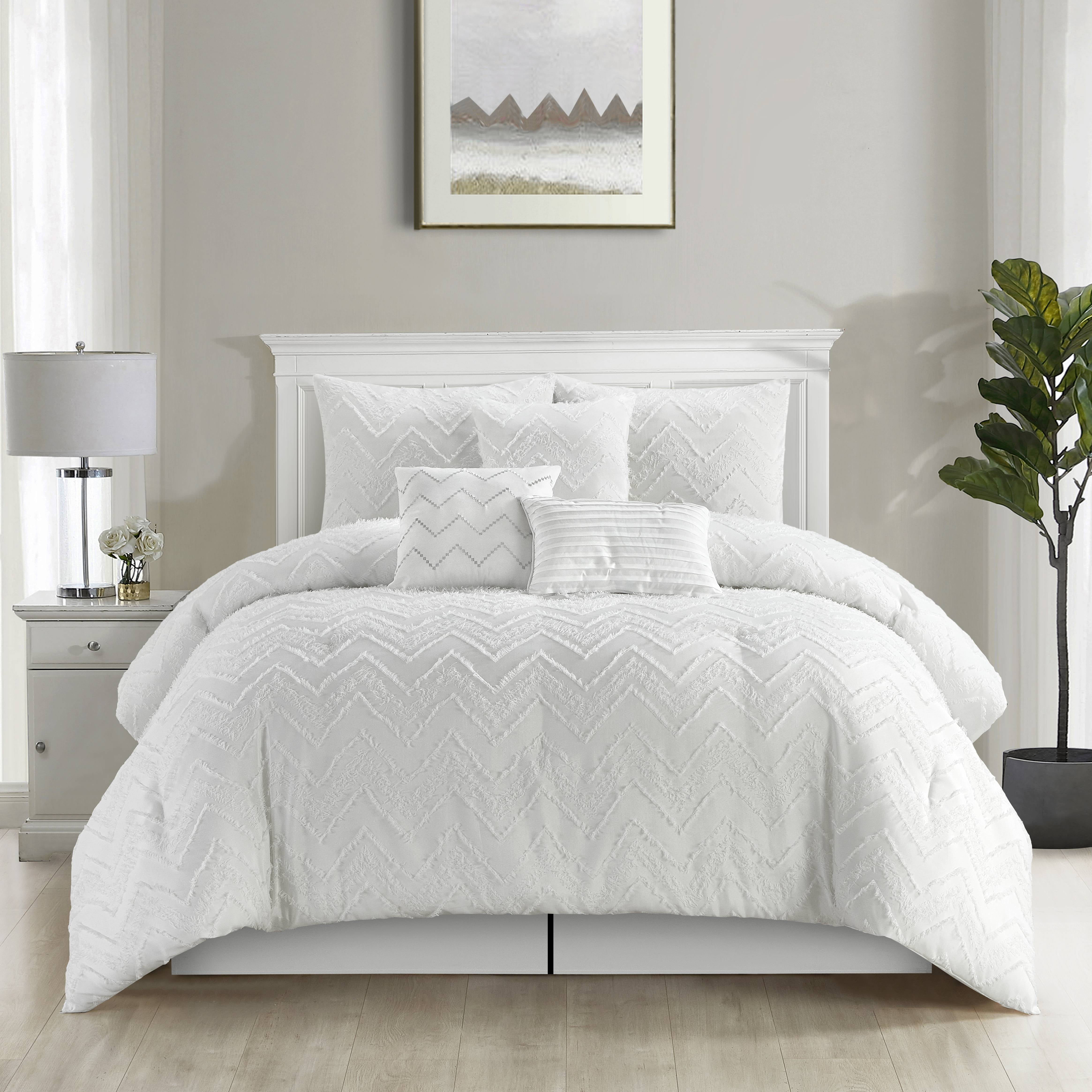 Lanco Chevron Shabby Chic 7 Piece Comforter Set White, Bed Size King ...