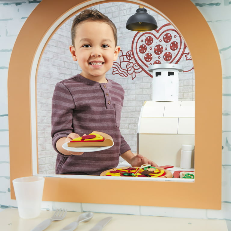 Little Tikes Real Wood Pizza Restaurant 20-Piece Wooden Pretend Play  Kitchen Toys Playset, Realistic Lights & Sounds, Dual Sided Play, White and  Gray