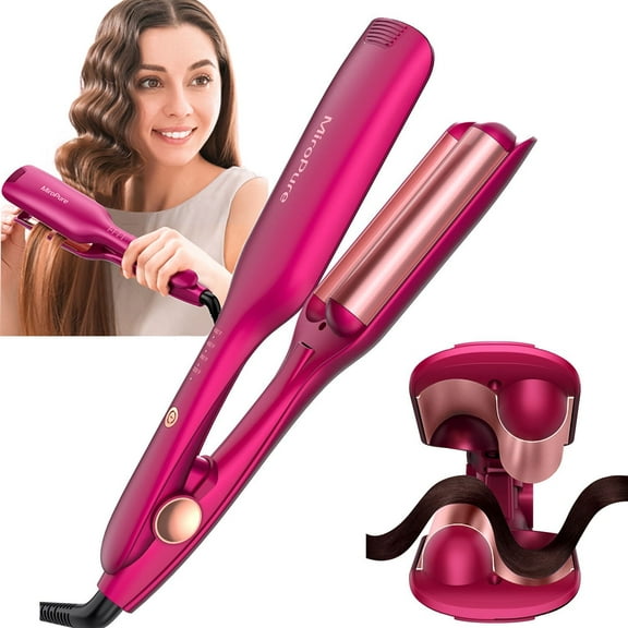 Wave Curling Iron, Anti-Scald Hair Crimper, 2 Barrel Ionic Wavy Hair Curler for Women, 1 inch Fast Heating Curling Wand, 4 Temp Ceramic Hair Waver, Crimper Hair Iron for Wide Deep Waves