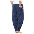 thumbnail image 4 of Diufon Men's Casual Wide Leg Pants Elastic Waist Drawstring Loose Pant Trendy Solid Color Trousers with Pockets, 4 of 7