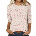 thumbnail image 2 of Sevevn Women's Fashion Three Quarter Sleeve Retro Round Neck Valentine's Day Printed Loose Tops Blouse Khaki XXXXXL Summer, 2 of 4