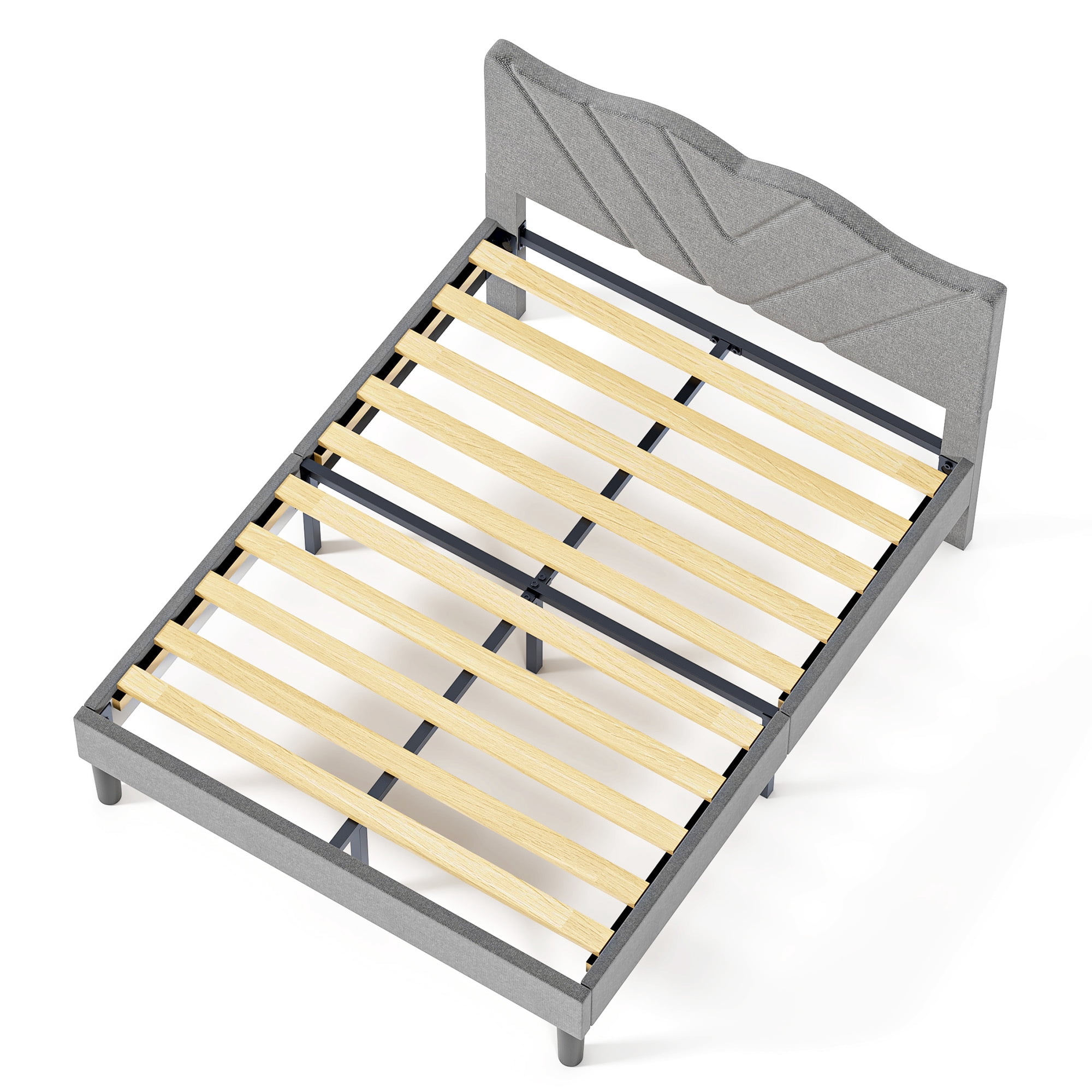Full Size Bed Frame, Upholstered Platform Bed with Fabric Headboard, Non-Slip and Noise-Free/Wooden Slats Support/No Box Spring Needed/Easy Assembly, Gray