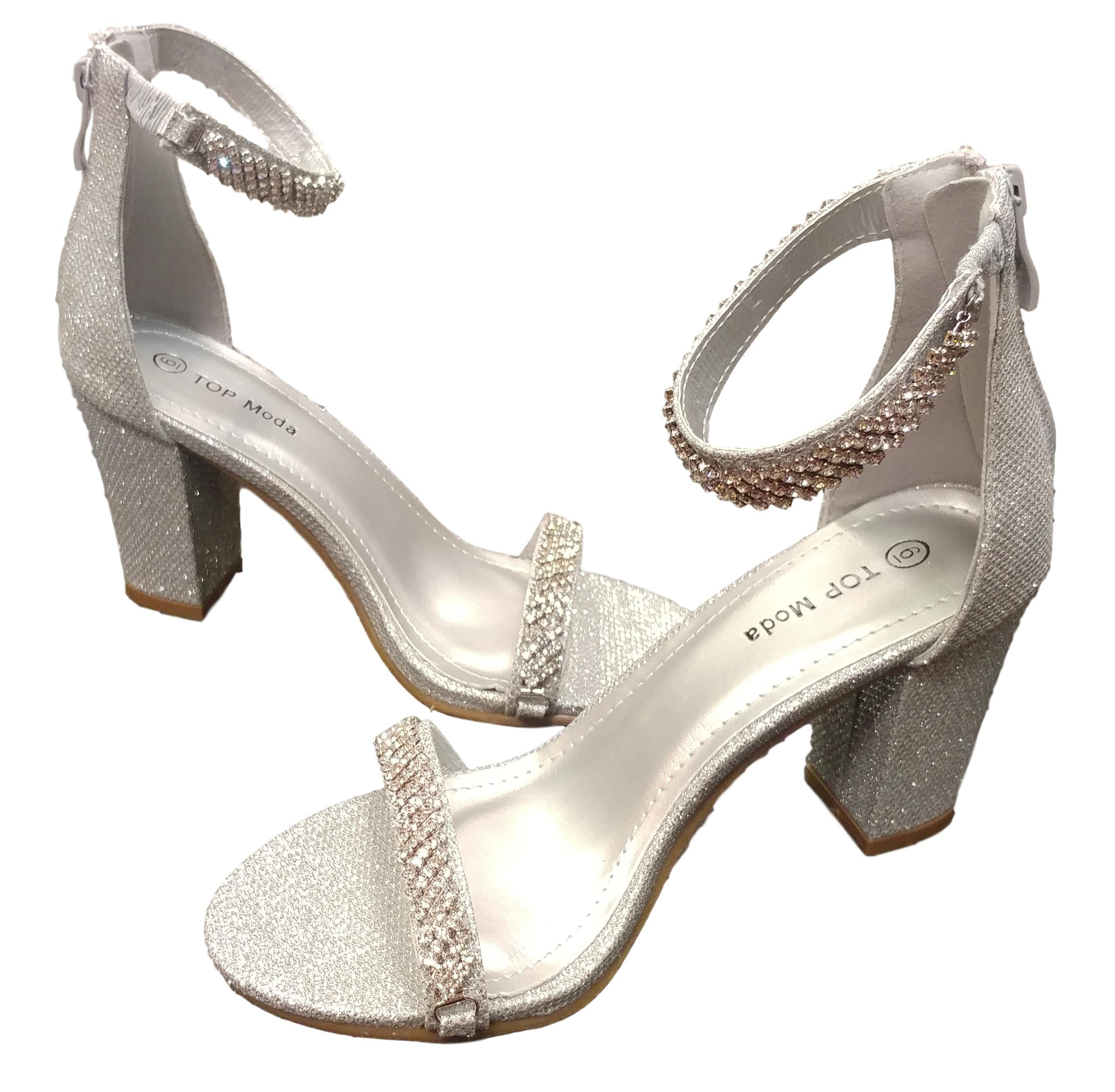 silver rhinestone chunky heels