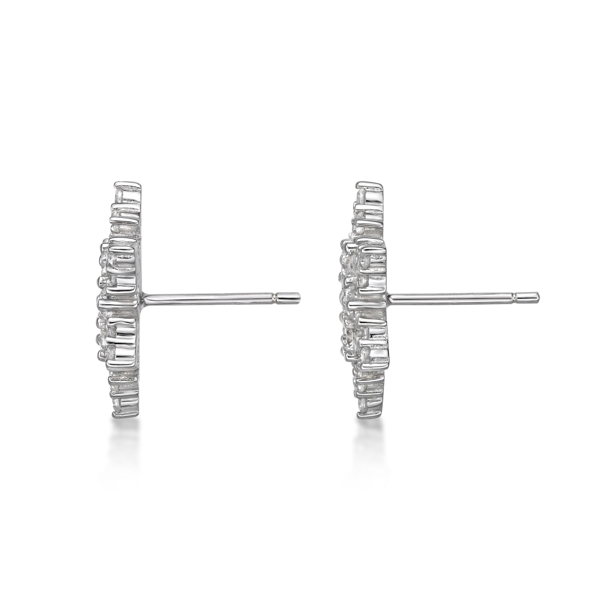 925 Sterling Silver Cubic Zirconia Snowflake Stud Earrings Post with Friction Back 13 mm