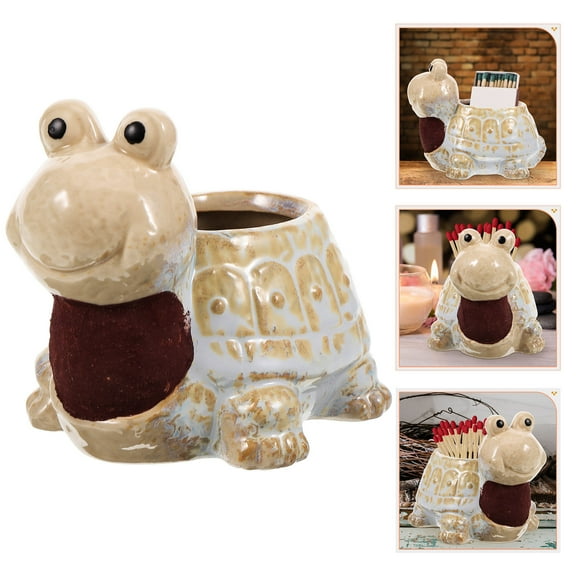 SOPOTUTU Beige Ceramic Match Holder Multipurpose Storage Jar for Home Office and Restaurant