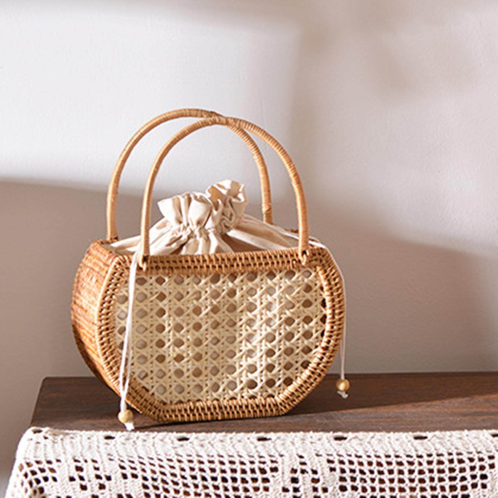 Hand Woven Rattan Handbag Boho Style bags for women Picnic Travel