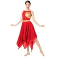 thumbnail image 6 of IBTOM CASTLE Women's Lyrical Dance Costume Shiny Metallic Lyrical Dress Asymmetric Flowy Chiffon Skirt Contemporary Dance Clothes XS Red, 6 of 8