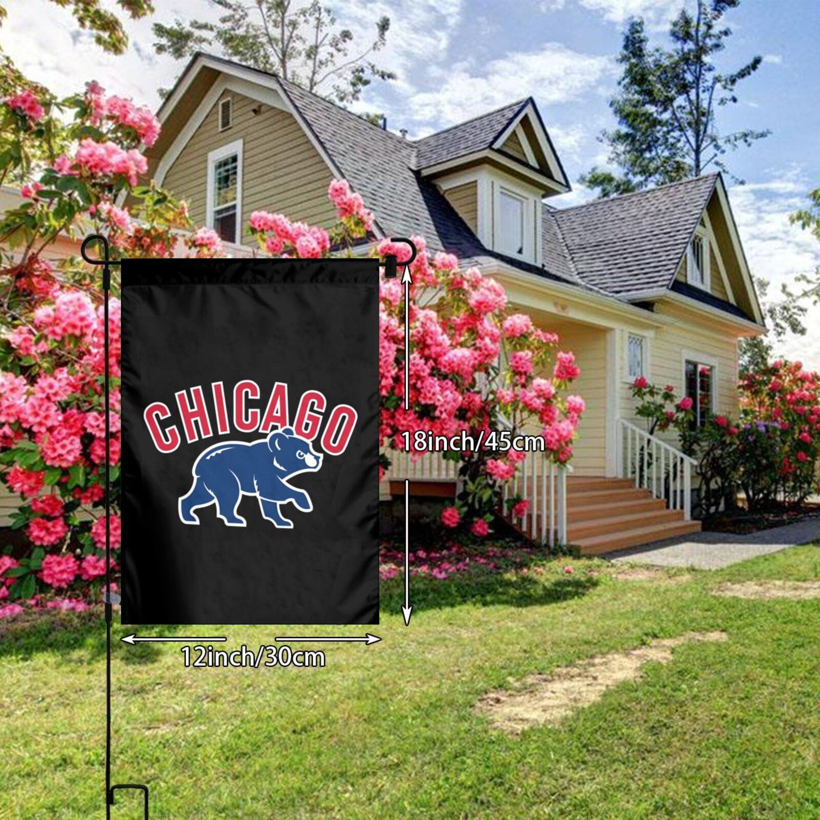 Chi_Cago C_Ubs Garden Flag Yard Flags Vertical Double Sided Weatherproof Flag Garden Decor For Home Outdoor Porch Patio Farmhouse Lawn 12"X18"