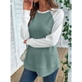 thumbnail image 4 of Hauts Décontractés à Manches Longues en Tricot Gaufré à Blocs de Couleur pour Femmes, Col Rond, Vert m, 4 of 9