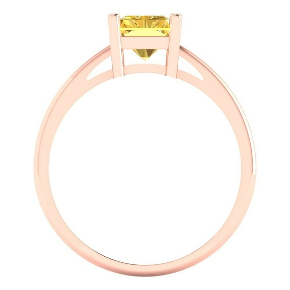 2 ct Emerald Cut Simulated Yellow Diamond Solitaire Engagement Ring for Women in 18K Rose Gold