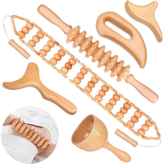 6 Pcs Wood Therapy Massage Tools, Lymphatic Drainage Massager, Maderoterapia Kit for Muscle Pain Relief Body Shaping Anti-Cellulite