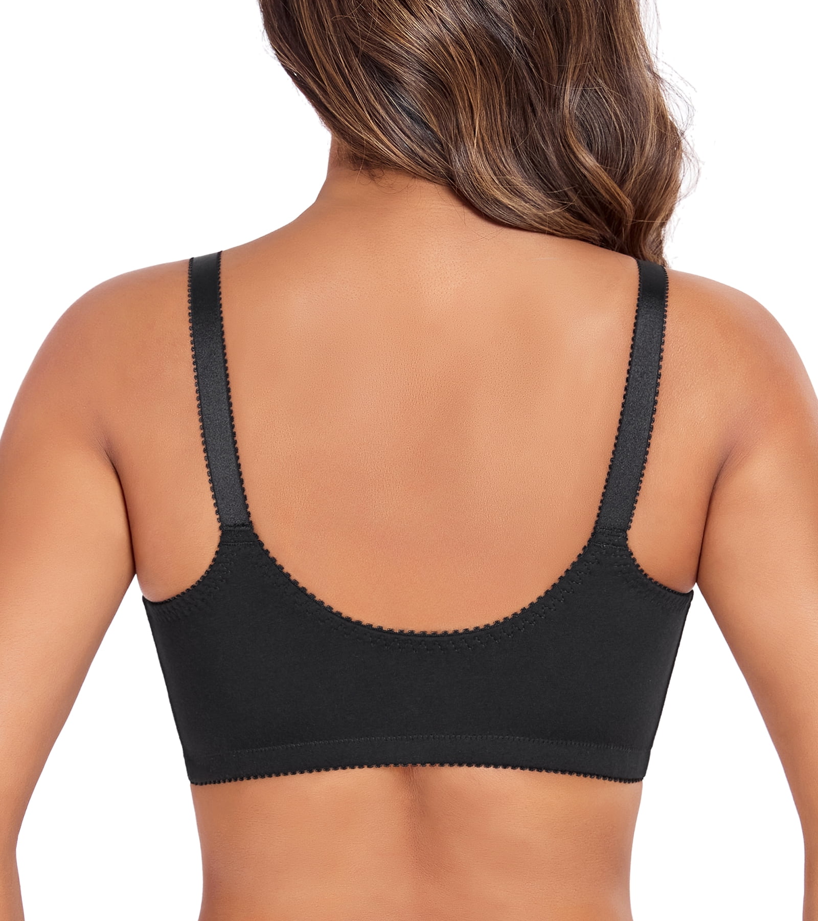 Exerin Women's Front Closure Bras Wireless Comfort Unlined Full Coverage Cotton Bra(36B,Black)