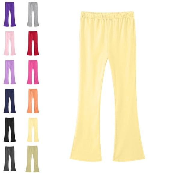 Bmisegm Girls Wide Leg Pants High Waist Soft Stretch Casual with Pockets Comfortable Everyday Wear for Older Kids Girls Pants 5-14 Years Light Yellow,6-8 Years