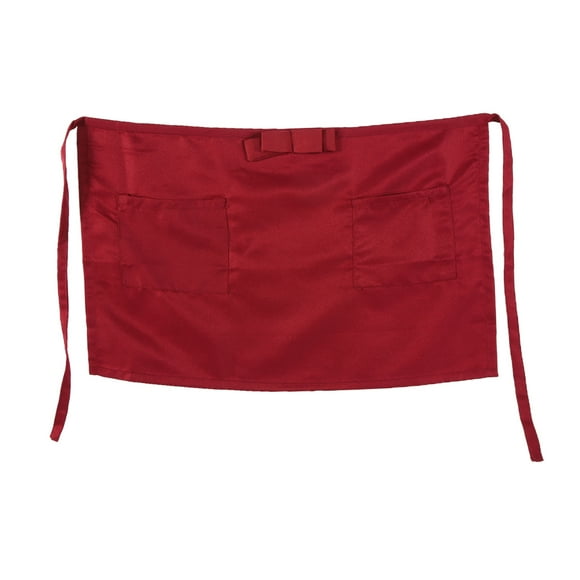 ZPSHYD 7pcs Solid Color Half Length Polyester Aprons, Unisex Bow Style, Kitchen Dining Waist Apron with Pockets for Waitresses Waitresses(Red wine)