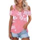 thumbnail image 2 of Camisas de Manga Corta para las Mujeres de Verano Sexy Frío Hombro Suéter Blusa Cuello en V Sólido, Ligero para Diario, 2 of 9