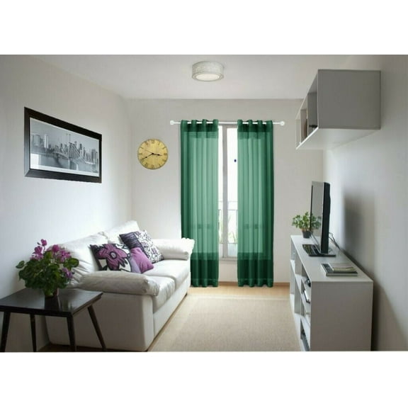 MIRA 1 semisheer panel faux silk window curtain top grommet for any bedroom or patio door non blackout see thru hunter color 55" X 63"