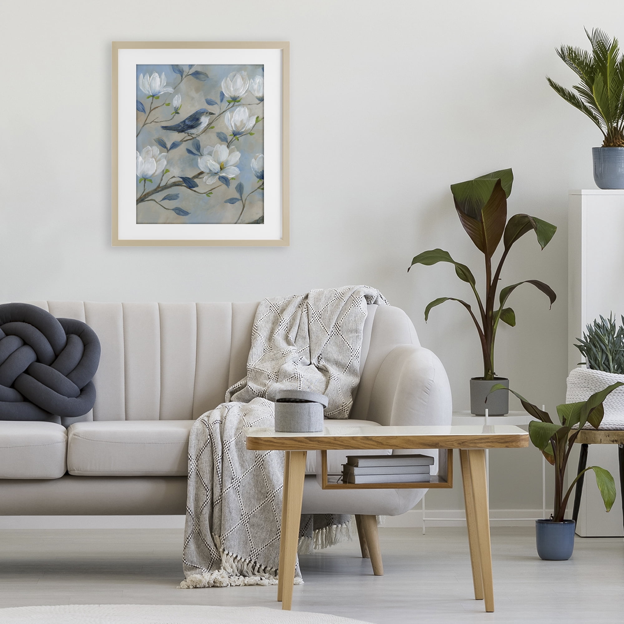 Stupell Industries Blue Bird & Magnolia Birch Framed Print Under Glass, design by Nan