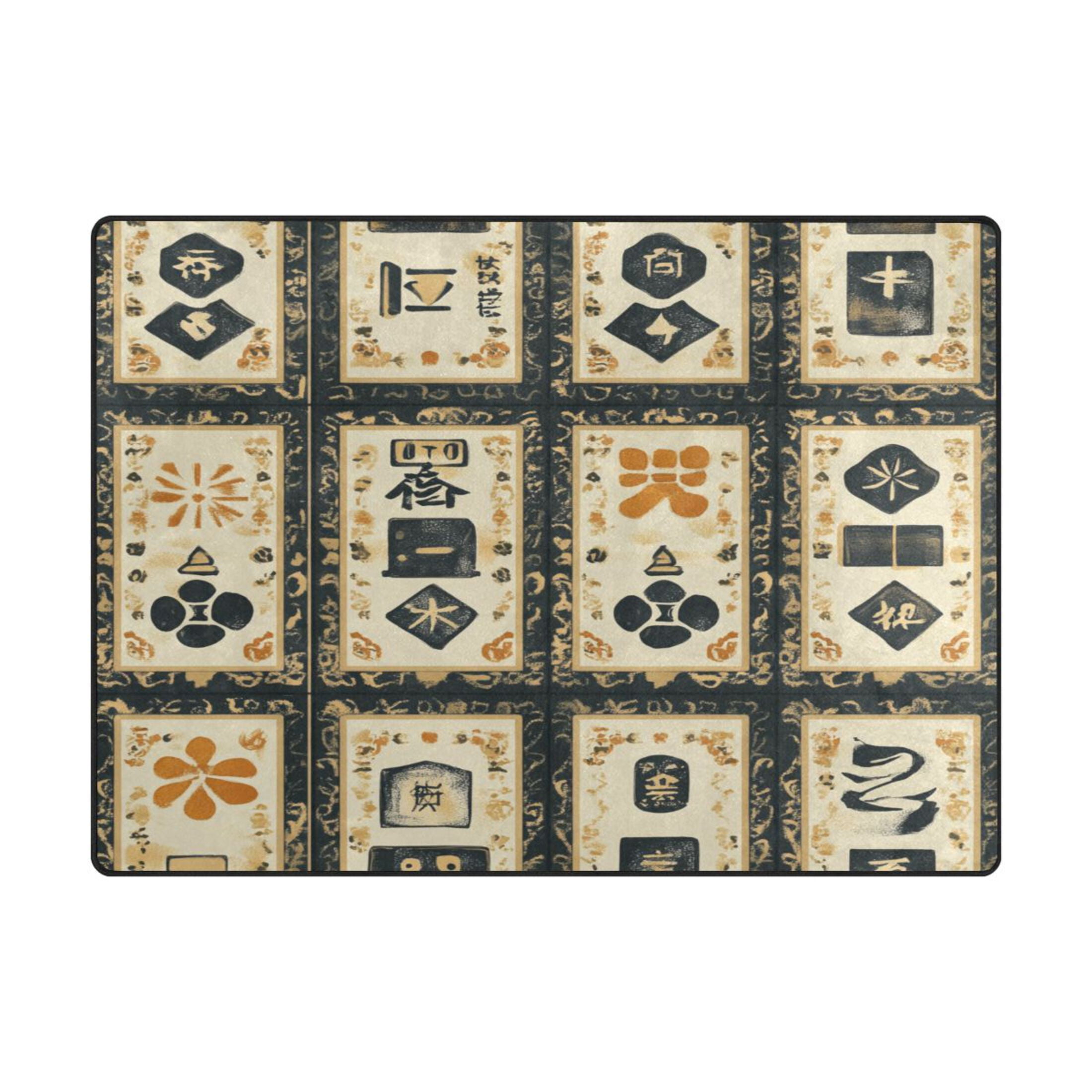 WOBOGO Mahjong Background Carpet Non-Slip Rugs Soft Doormat 63×48in Living Dining Room Bedroom Decorative