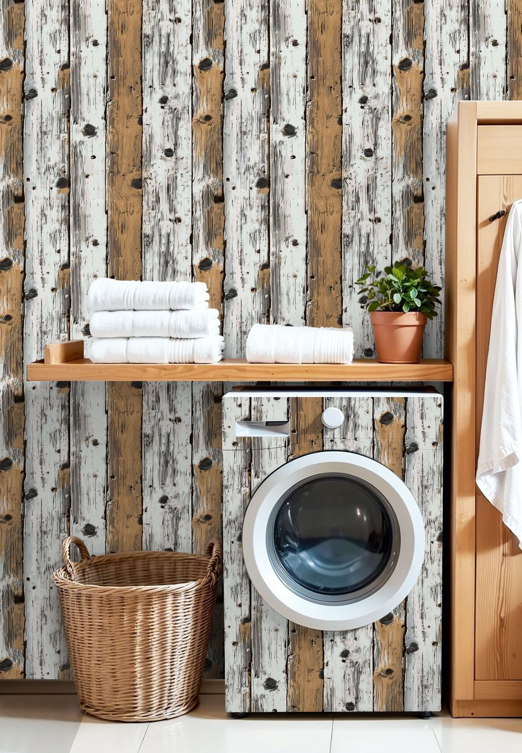 Vintage Peel and Stick Wallpaper Rustic Wooden Planks White Brown Distressed Finish Wall Mural 17.7in x 9.8ft Self Adhesive Removable Wall Paper Renter Friendly Wallpaper for Bedroom Cabinets