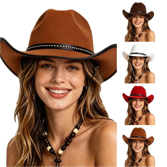 Classic Wide Brim WesternâStyle CowboyâHat Belt Decor Hat for Music Festival Holiday Beach Photoâ