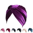 thumbnail image 3 of Turban Cap Solid Color Cross Shape Lady Stretchy No Brim Indian Turban Hat for Spring Autumn Winter, 3 of 8