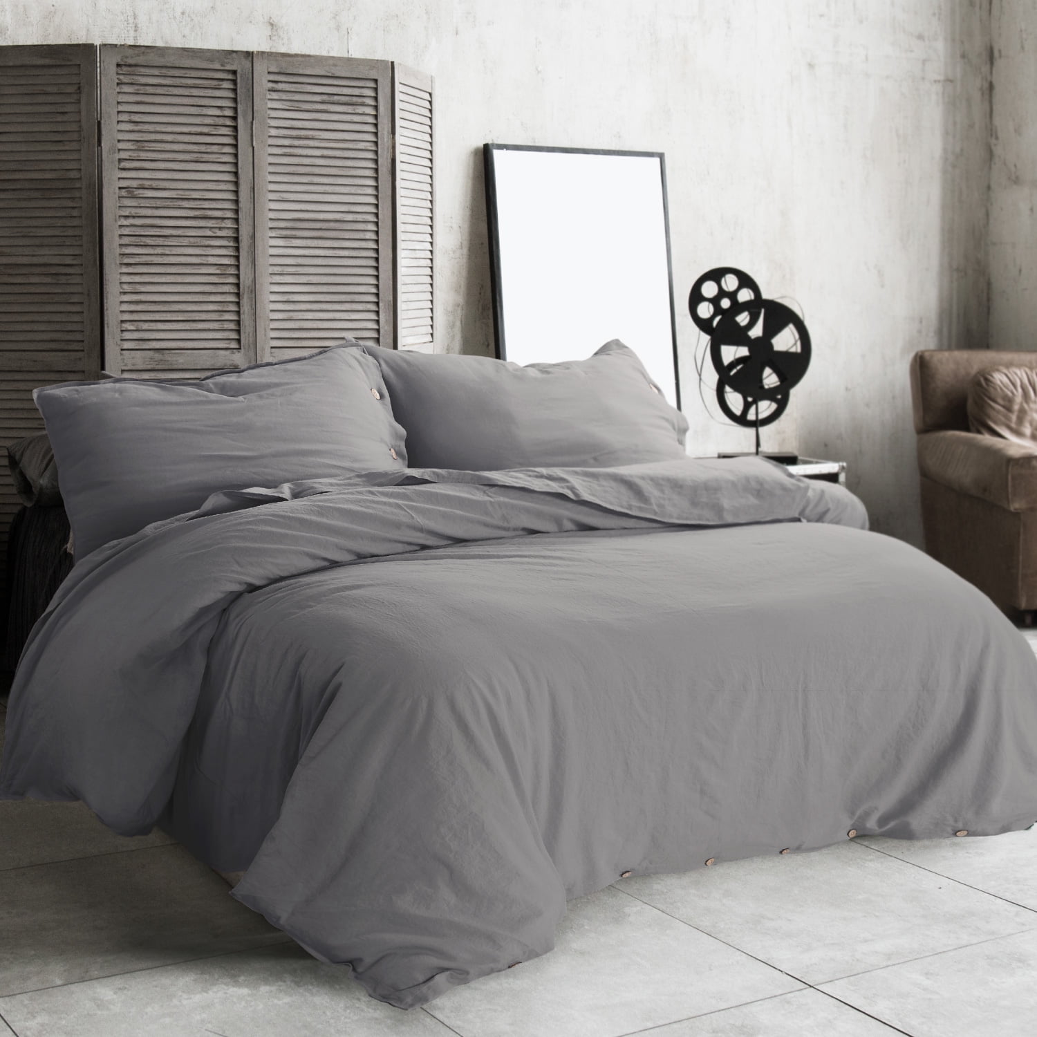 Bedsure 45 Cotton & 55 Linen Duvet Cover Set King Size Gray Soft Breathable Comforter Cover