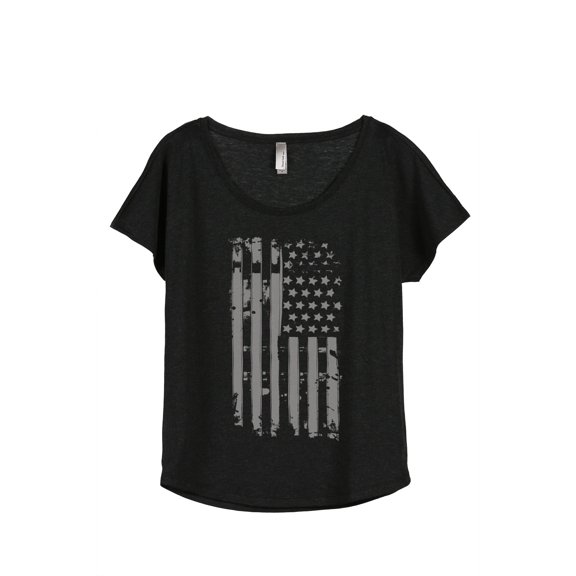 Thread Tank Hanging Freedom Flag Women's Relaxed Slouchy Dolman T-Shirt Tee Heather Black Large